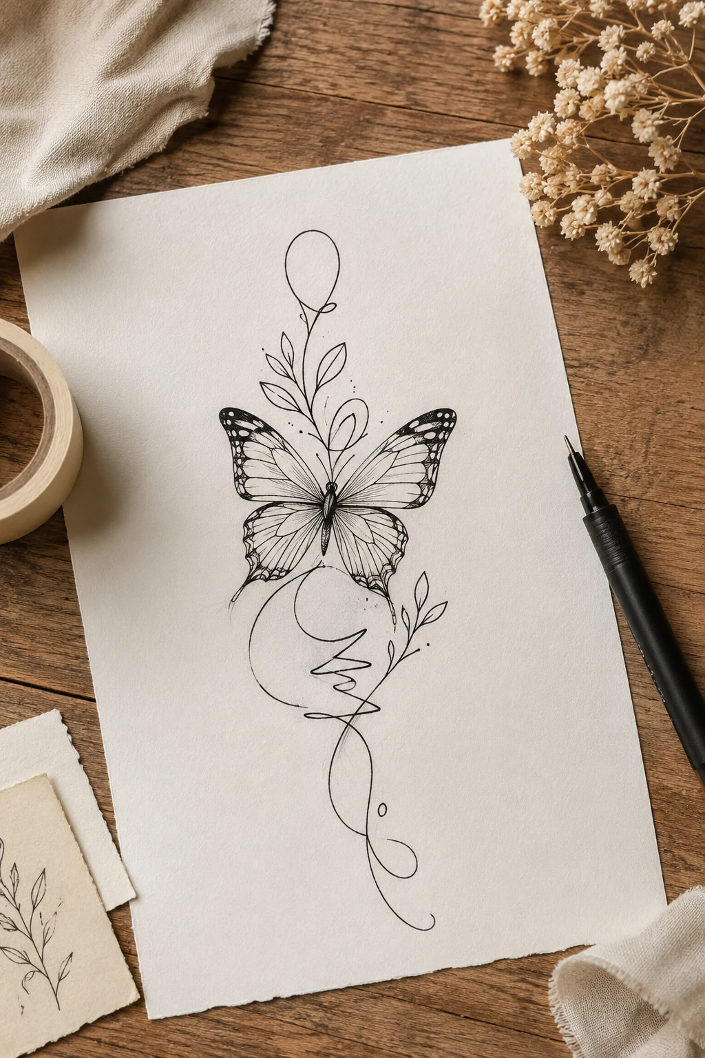 Butterfly Tattoo Fine Line With a Name — butterfly tattoo fine line style outfit