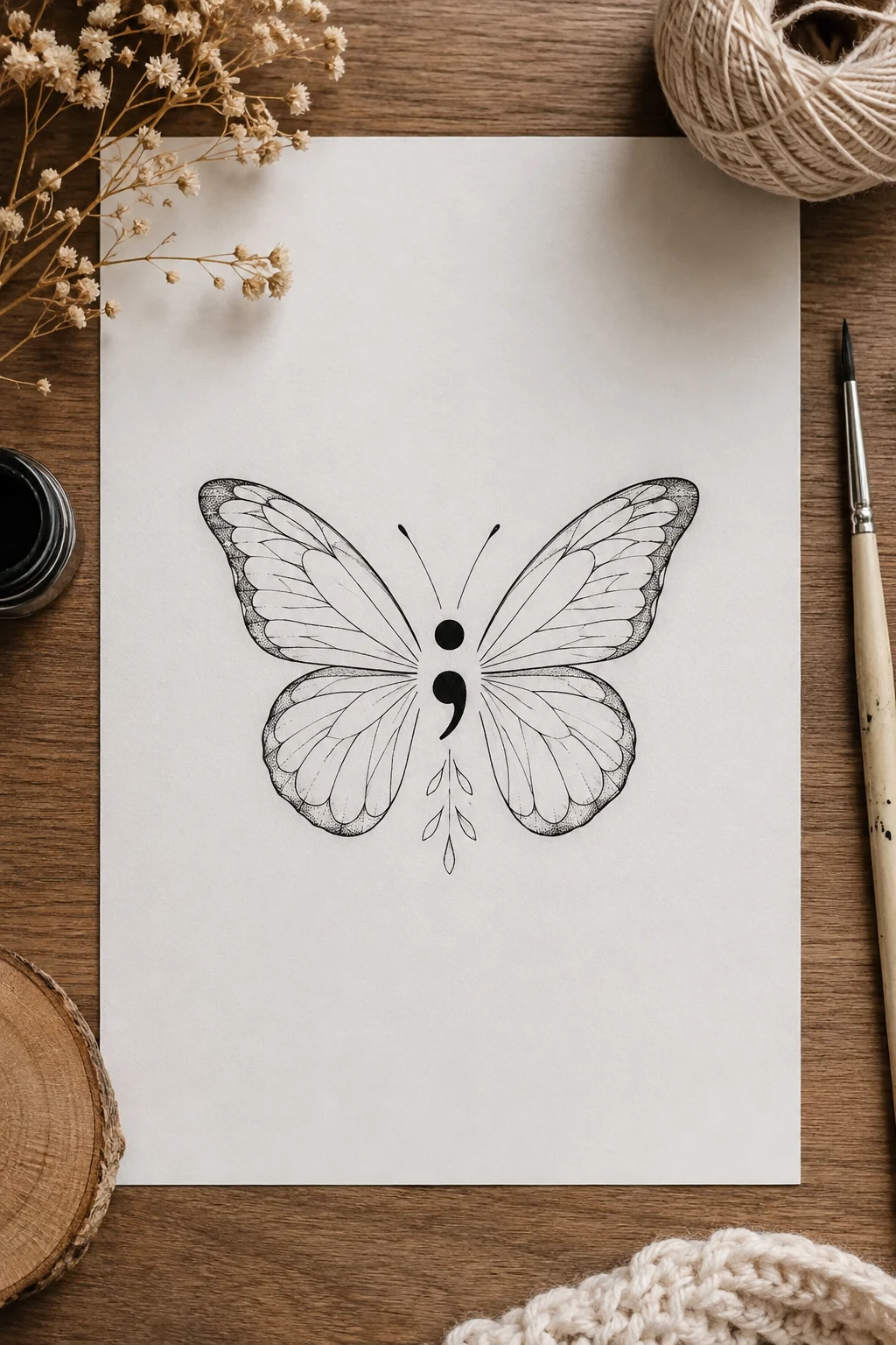 Semicolon Butterfly — butterfly tattoo fine line style outfit