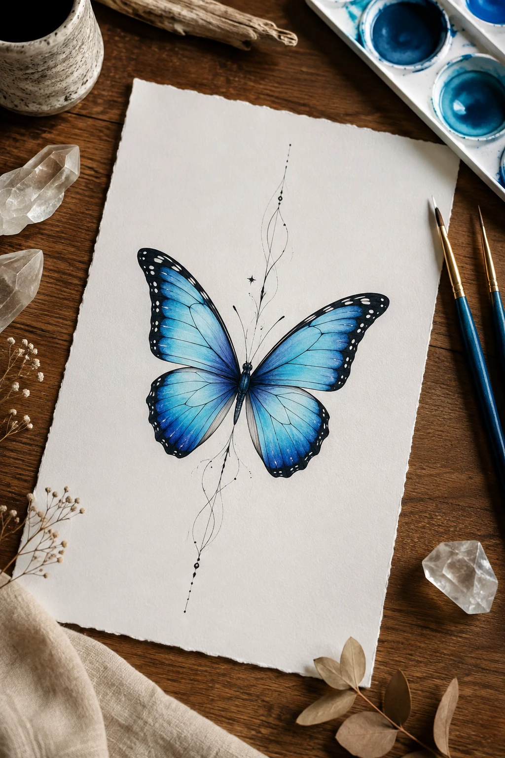 Blue Morpho-Inspired Wings — butterfly tattoo fine line style outfit