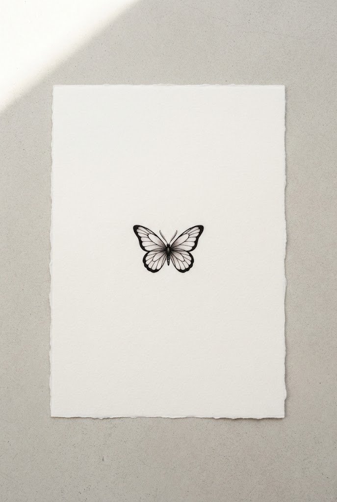 Minimalist Side-Finger Silhouette — butterfly tattoo finger style outfit