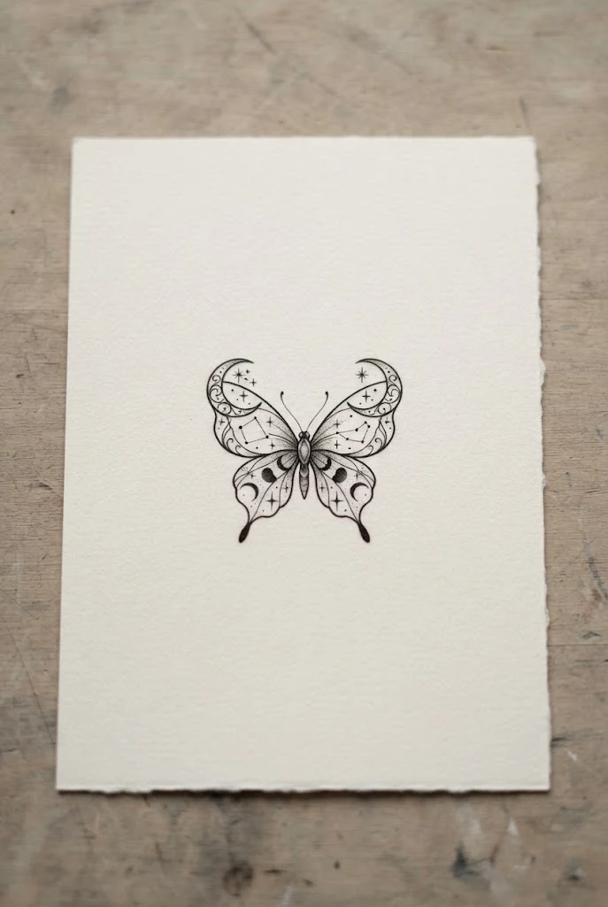 Celestial Moon-Winged Butterfly Tattoo Finger — butterfly tattoo finger style outfit