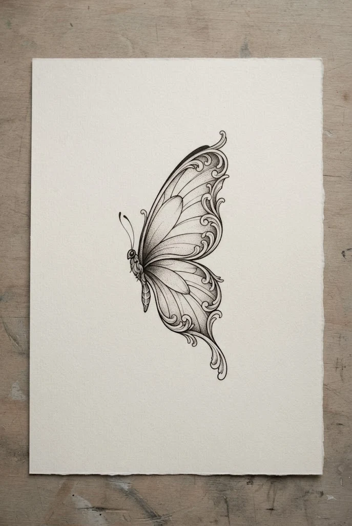 Side-Finger Profile Butterfly Tattoo Finger — butterfly tattoo finger style outfit