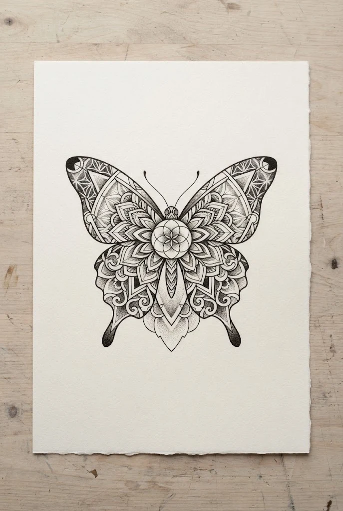Geometric Sacred Symmetry Butterfly Tattoo Finger — butterfly tattoo finger style outfit