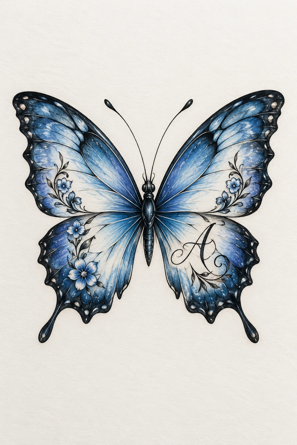 Blue Butterfly With Their Initial — butterfly tattoo for lost loved one style outfit