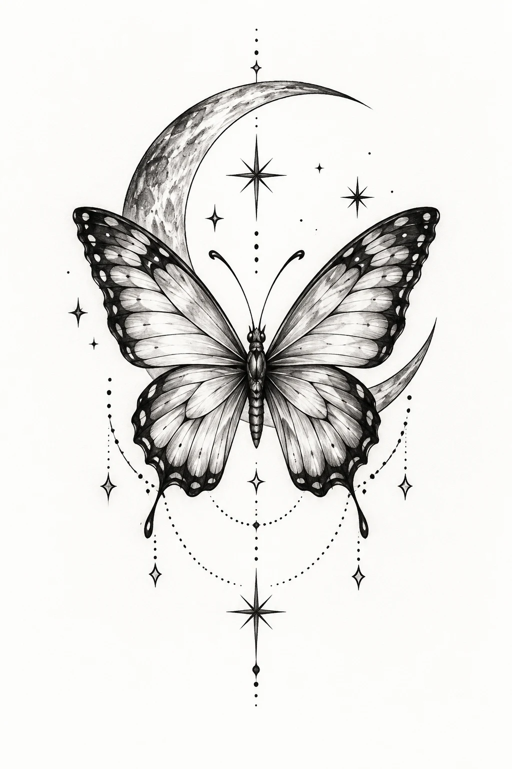Butterfly With Crescent Moon and Stars — butterfly tattoo for lost loved one style outfit