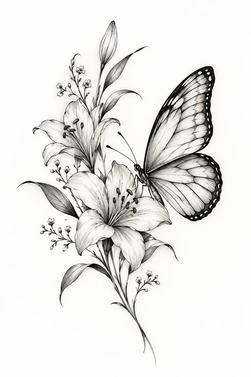 Fine-Line Butterfly With Their Favorite Flower — butterfly tattoo for lost loved one style outfit