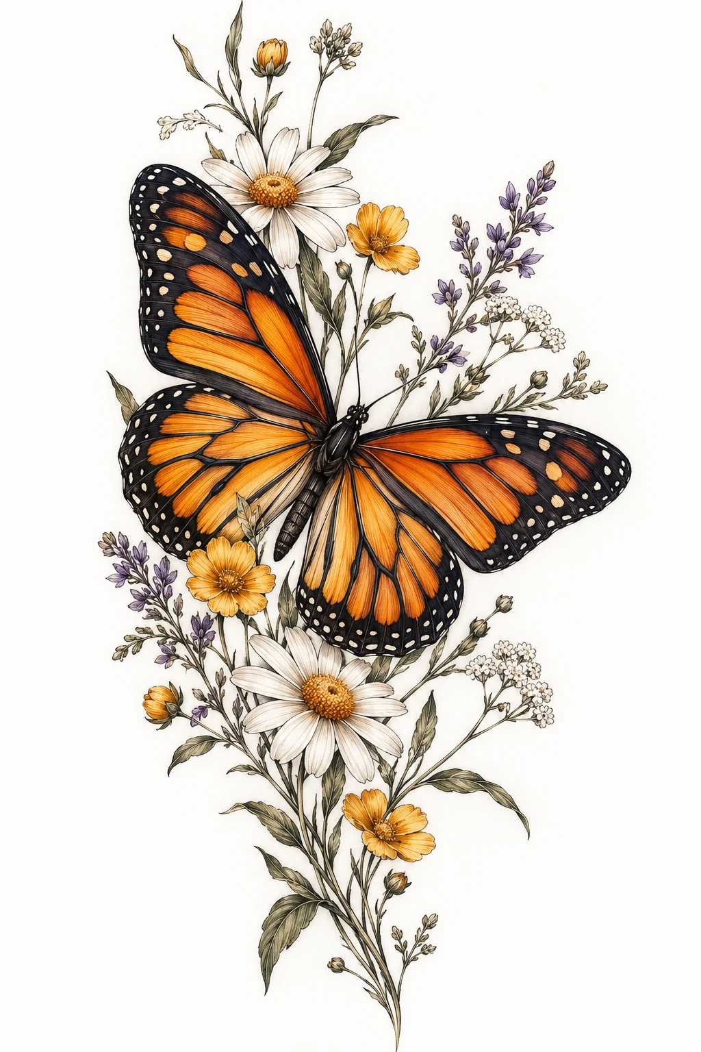 Monarch Butterfly With Wildflowers — butterfly tattoo for lost loved one style outfit