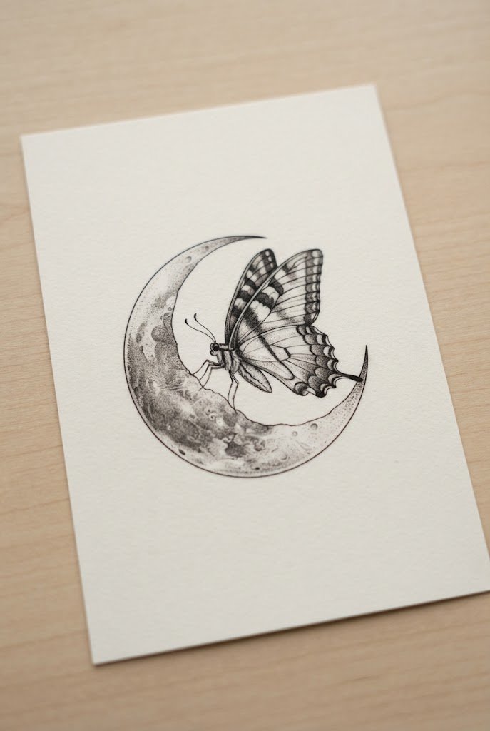 Minimalist Micro-Realism Portrait — butterfly tattoo for women style outfit