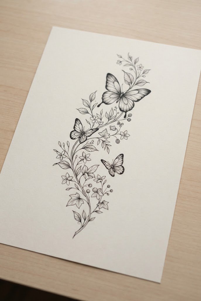 Botanical Vine Trail — butterfly tattoo for women style outfit