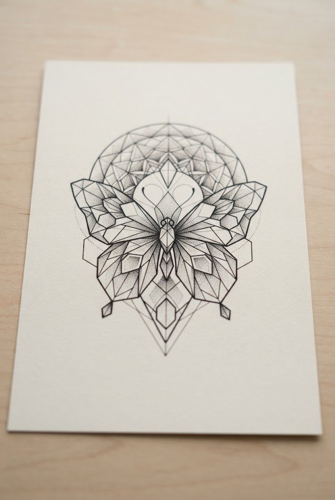 Geometric Sacred Symmetry — butterfly tattoo for women style outfit