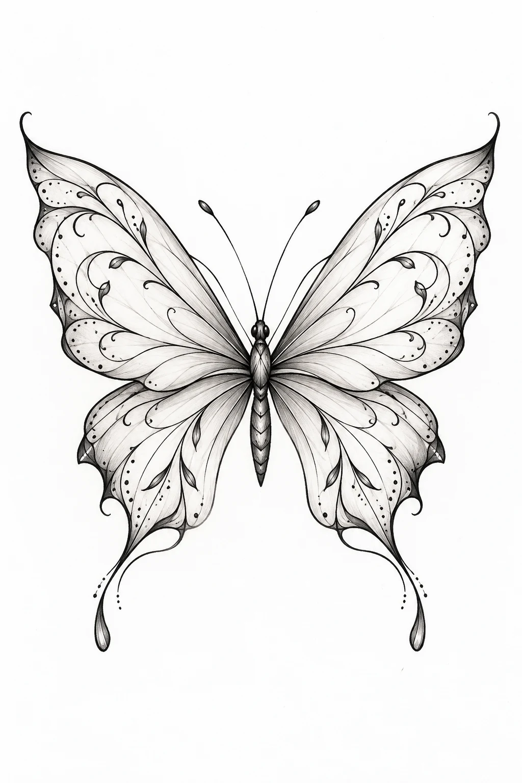Butterfly With Elegant Wing Script — butterfly tattoo line art style outfit