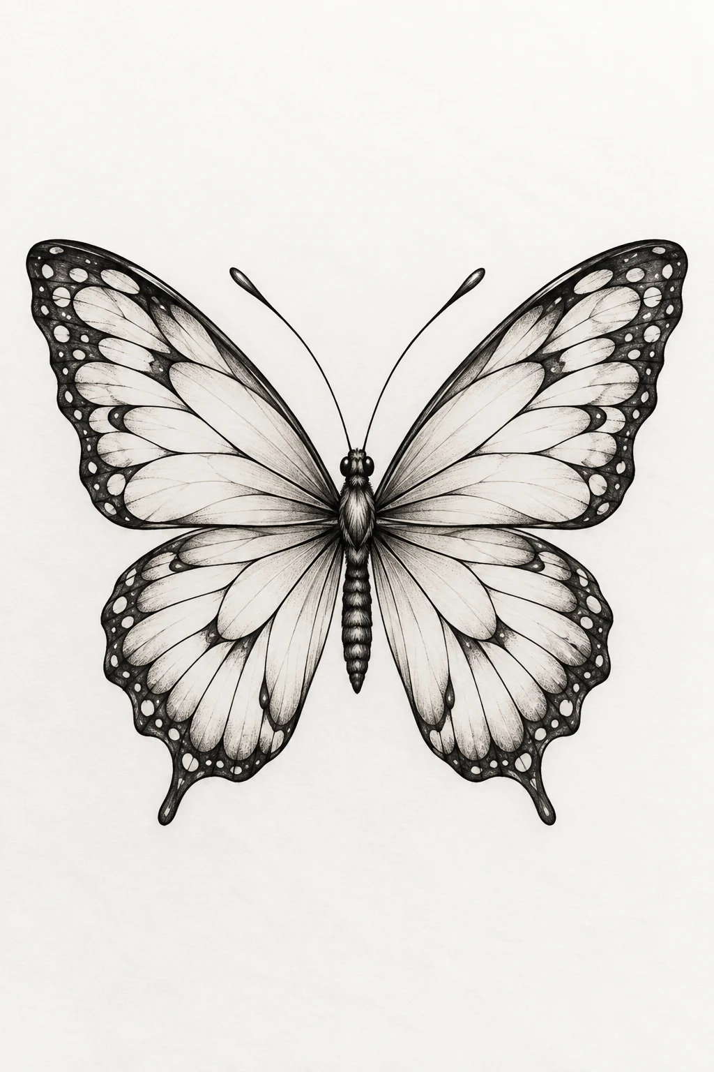 Elegant Butterfly With Open Wings — butterfly tattoo line art style outfit