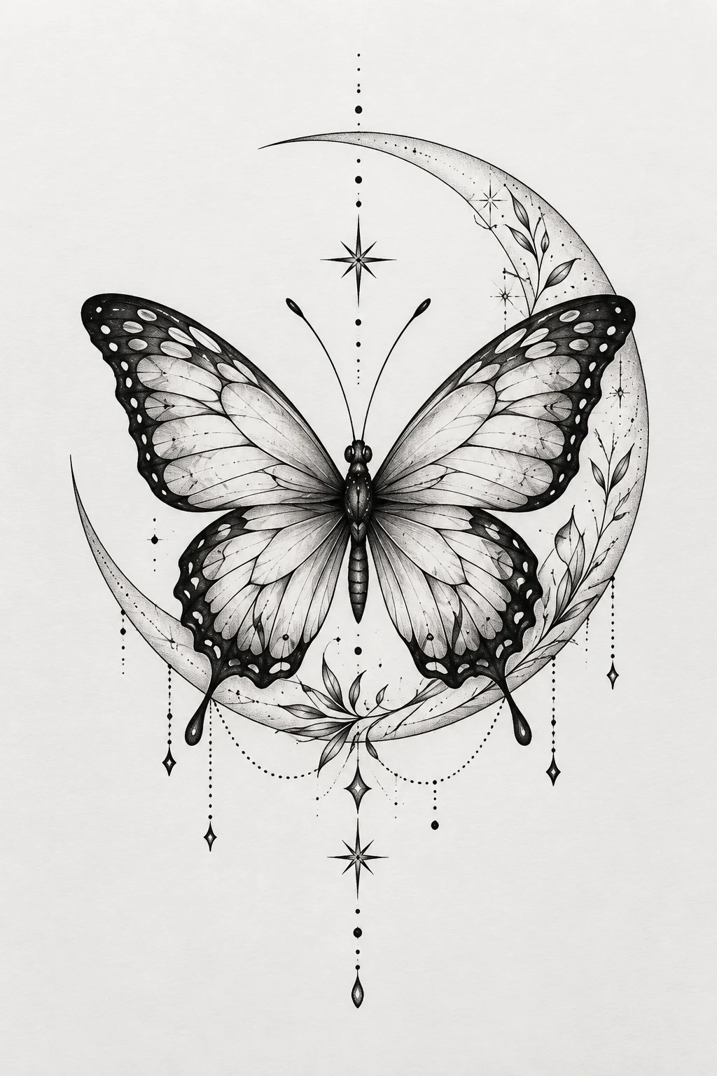 Butterfly With Crescent Moon — butterfly tattoo line art style outfit