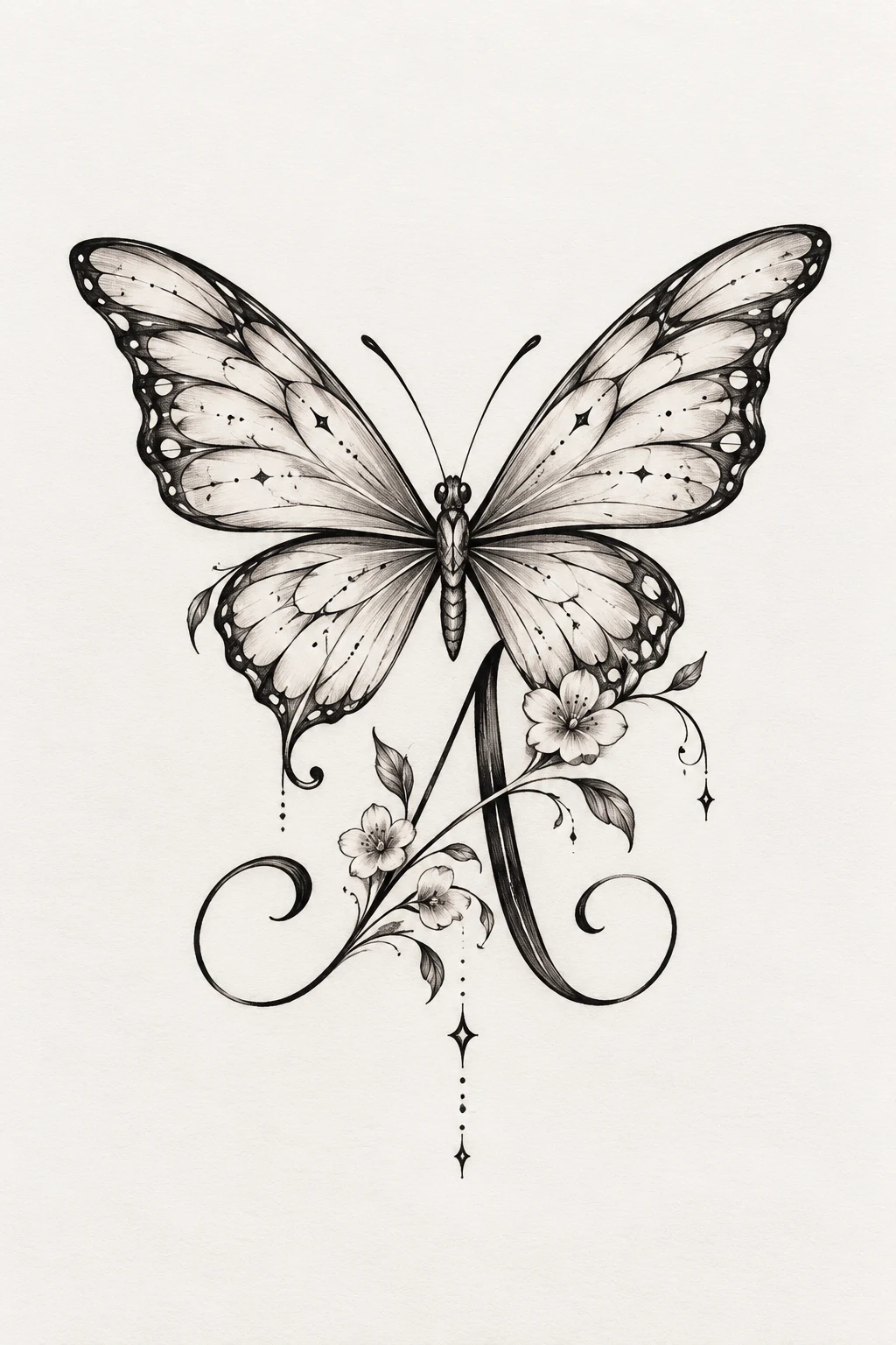 Butterfly With Initial — butterfly tattoo line art style outfit