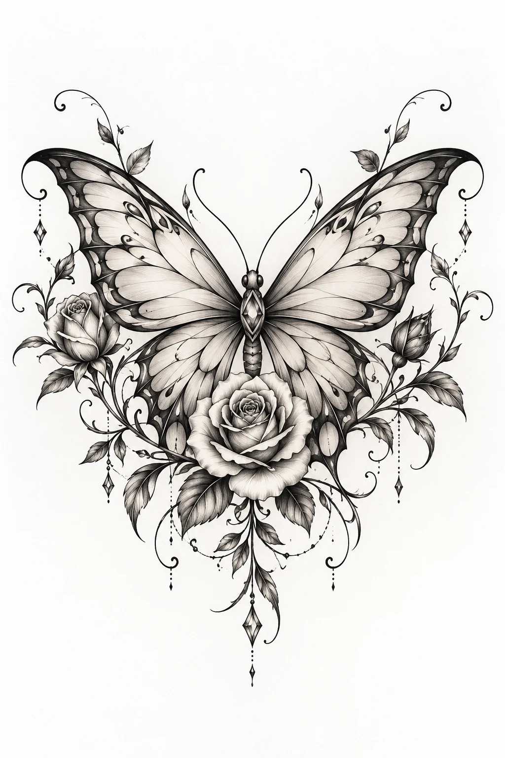 Butterfly and Rose Composition — butterfly tattoo lower back style outfit