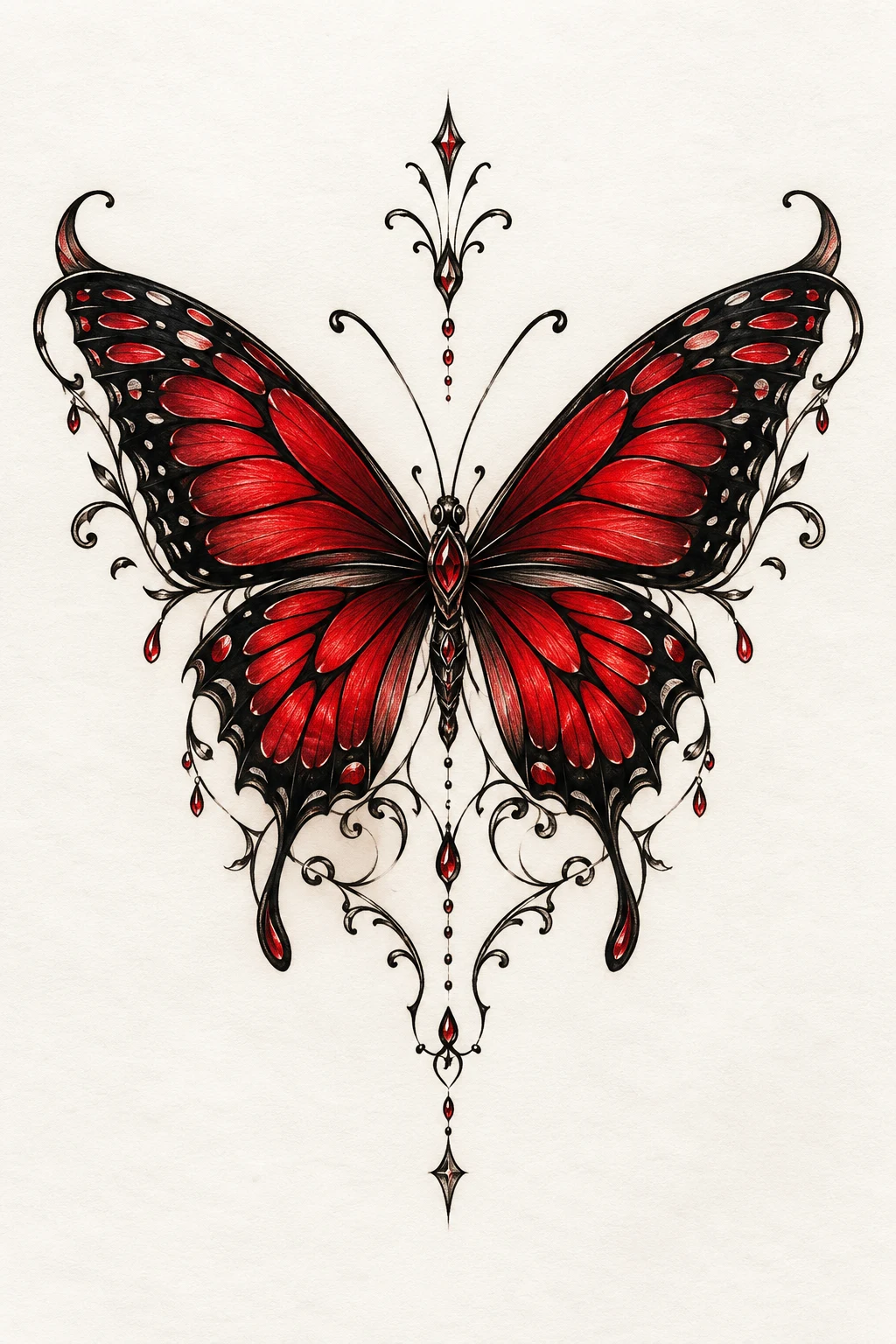 Red-and-Black Monarch Butterfly — butterfly tattoo lower back style outfit