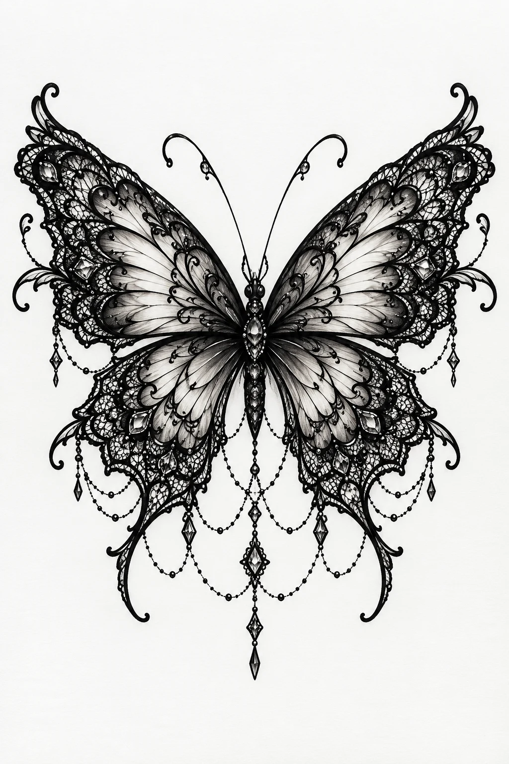 Gothic Butterfly With Lace Details — butterfly tattoo lower back style outfit