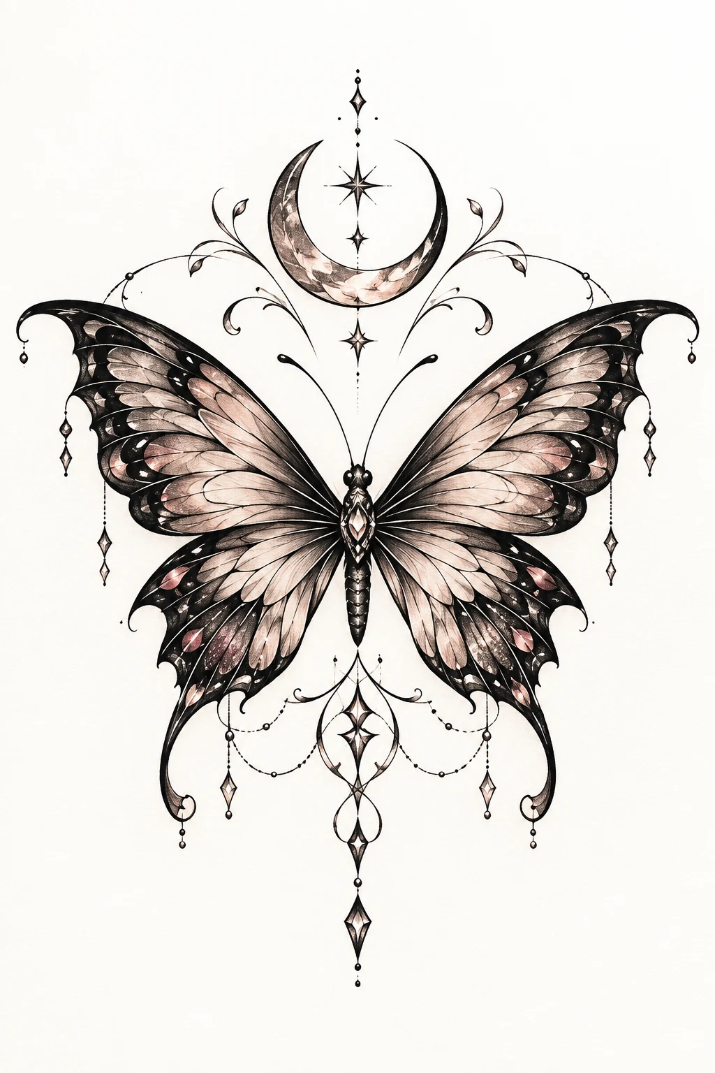 Butterfly With Crescent Moon — butterfly tattoo lower back style outfit