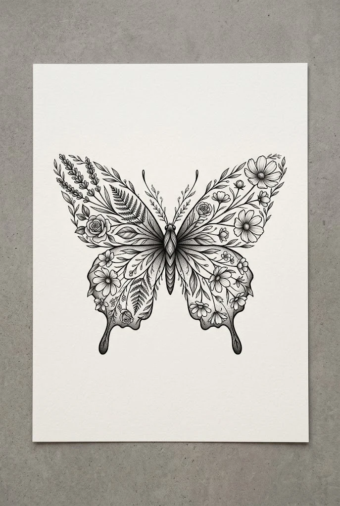 Botanical Wildflower Fusion — butterfly tattoo on chest style outfit