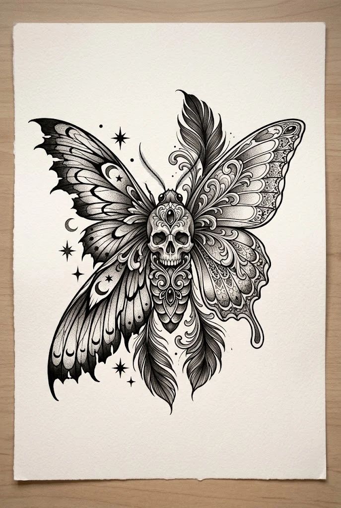 Gothic Moth-Butterfly Hybrid — butterfly tattoo on chest style outfit