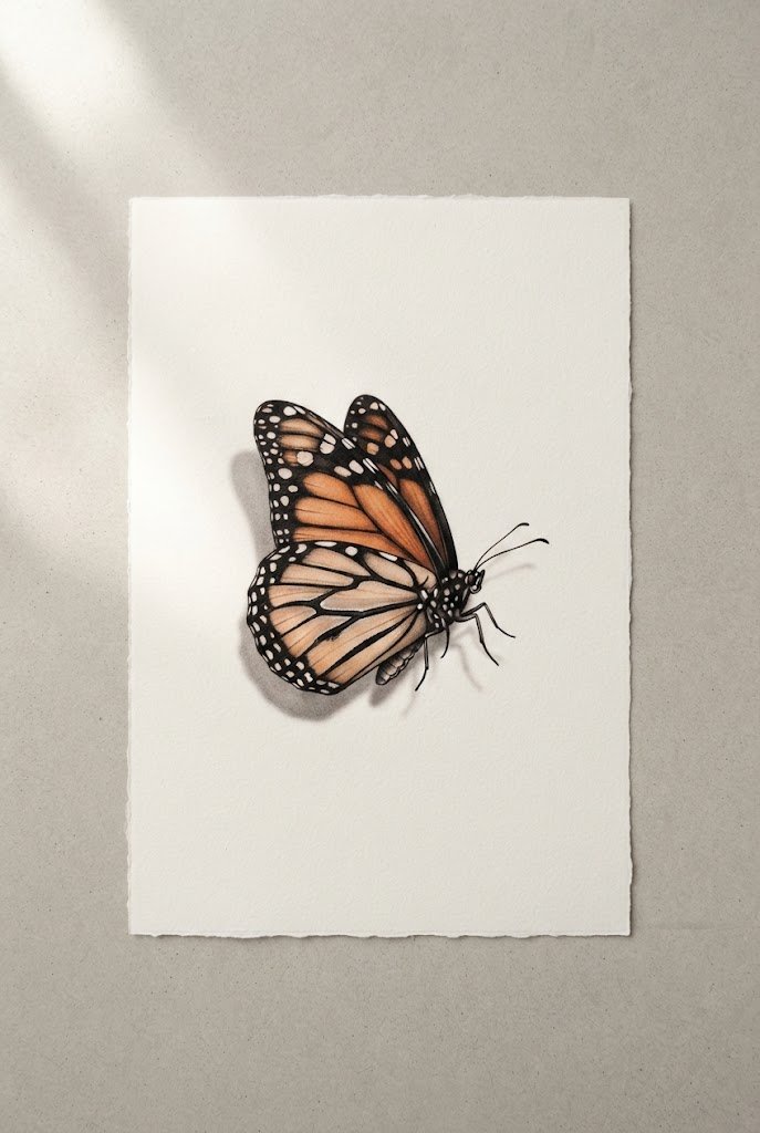 Realistic 3D Shadow Monarch — butterfly tattoo on hip style outfit