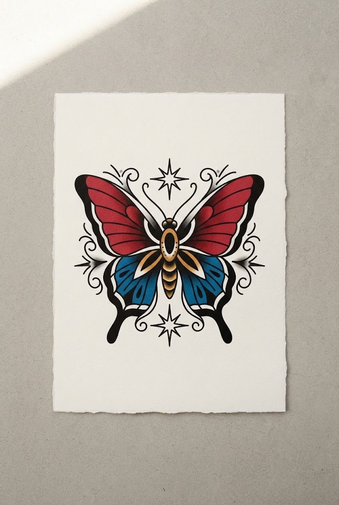 Traditional Old School Flash — butterfly tattoo on hip style outfit