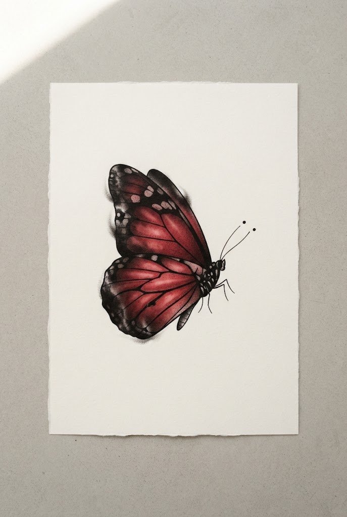 Smoldering Crimson Monarch — butterfly tattoo on hip style outfit