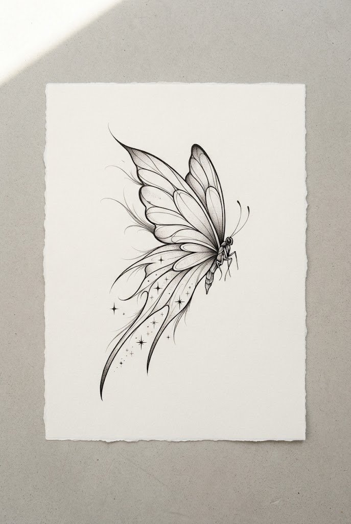 Whimsical Fairy-Wing Fusion — butterfly tattoo on hip style outfit