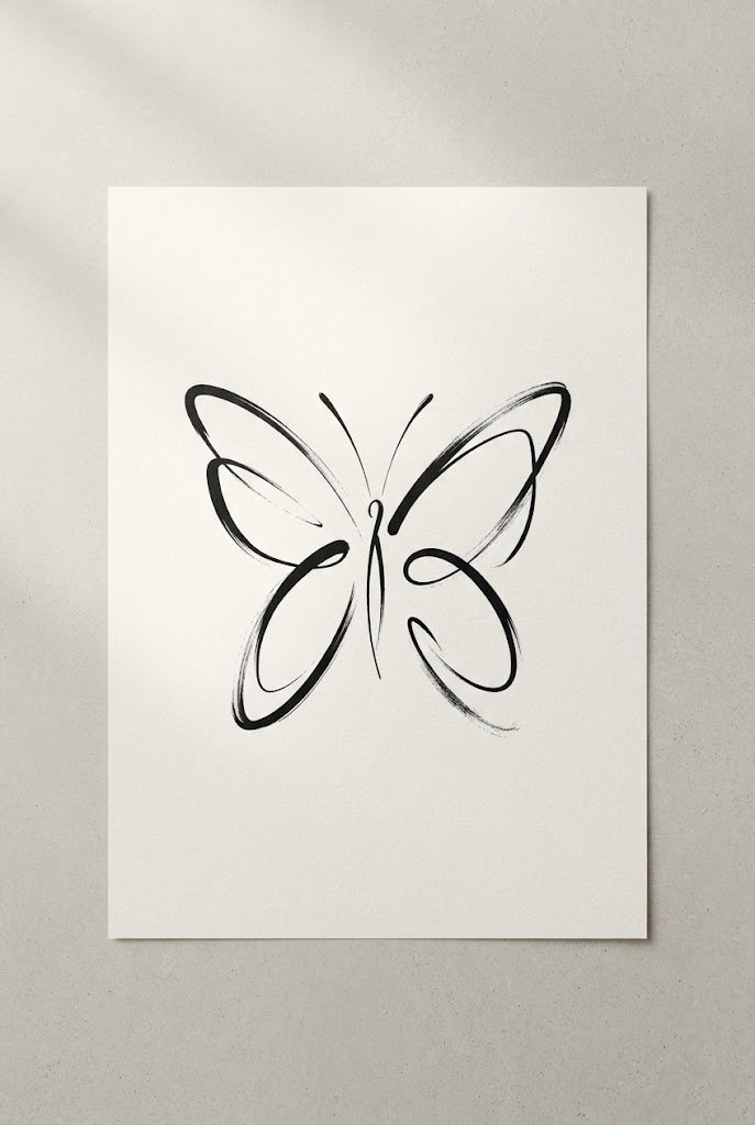 Abstract Minimalist Gestural Art — butterfly tattoo on hip style outfit