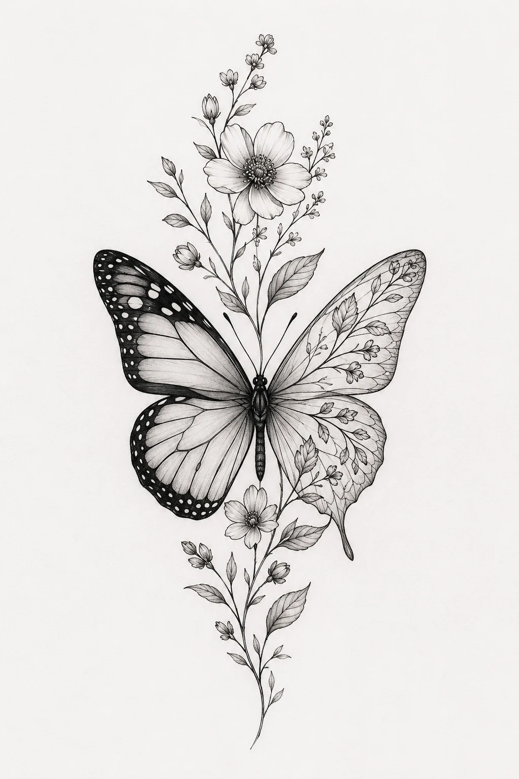Butterfly With a Birth Flower — butterfly tattoo on neck style outfit
