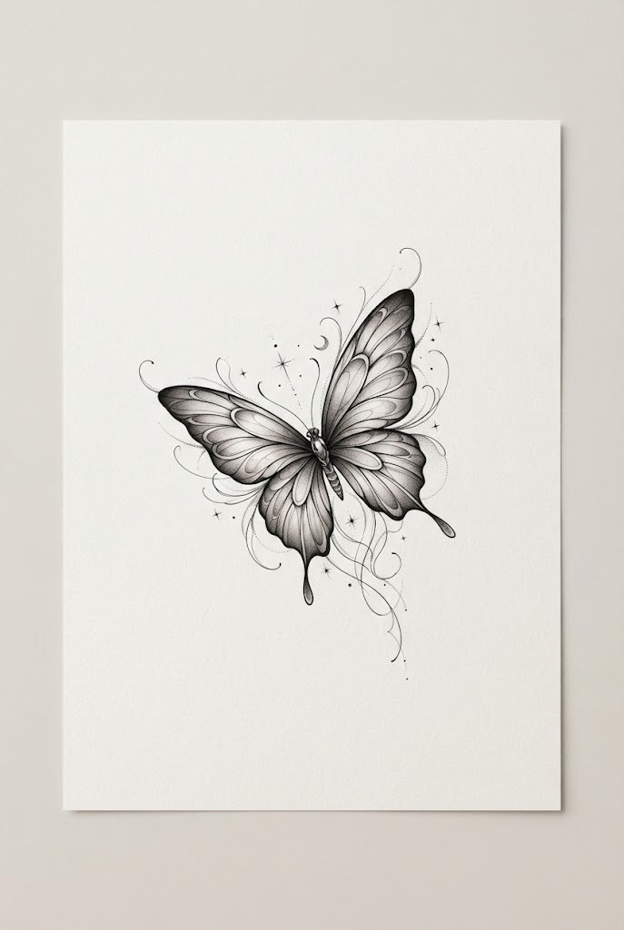 Abstract Minimalist Line-Art Forearm Accent — butterfly tattoo sketch style outfit