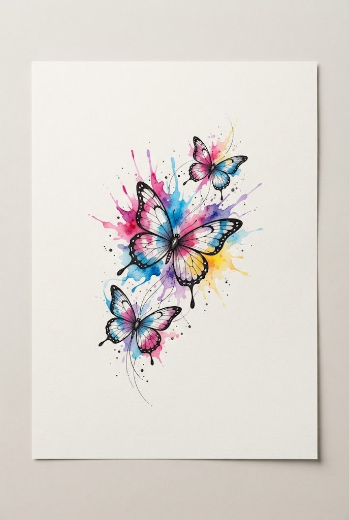Vibrant Watercolor Splash Upper Arm Piece — butterfly tattoo sketch style outfit