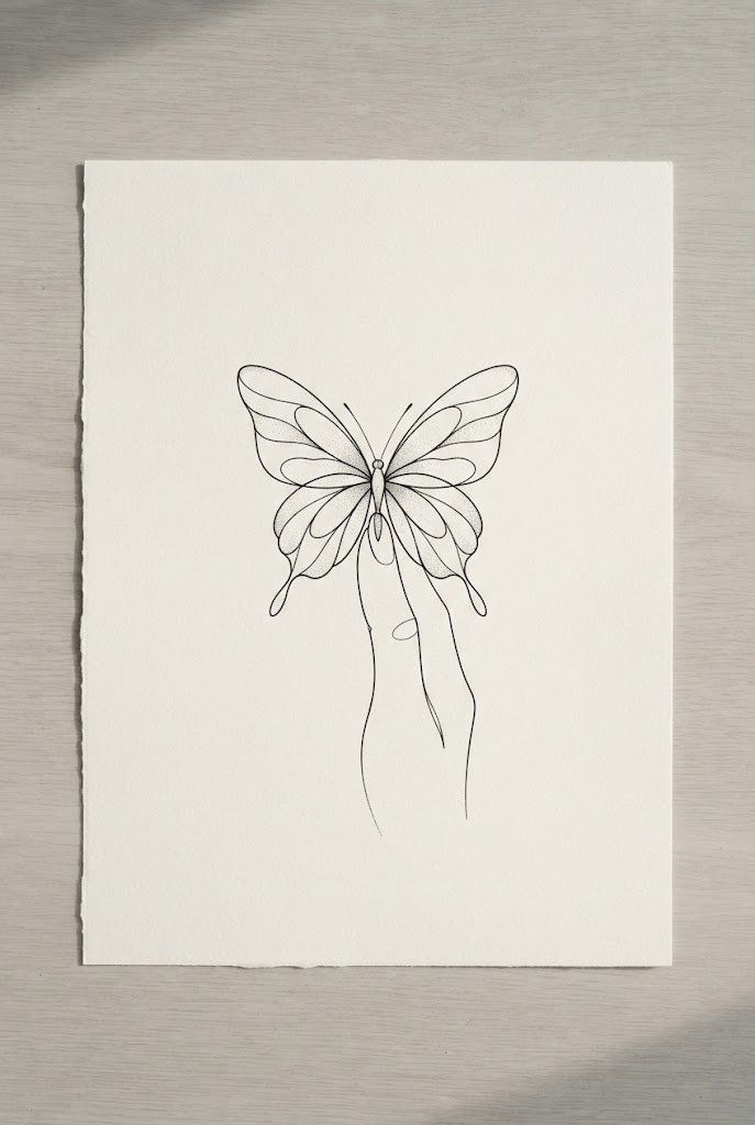 Subtle Finger-Side Contour — butterfly tattoo stencil simple style outfit