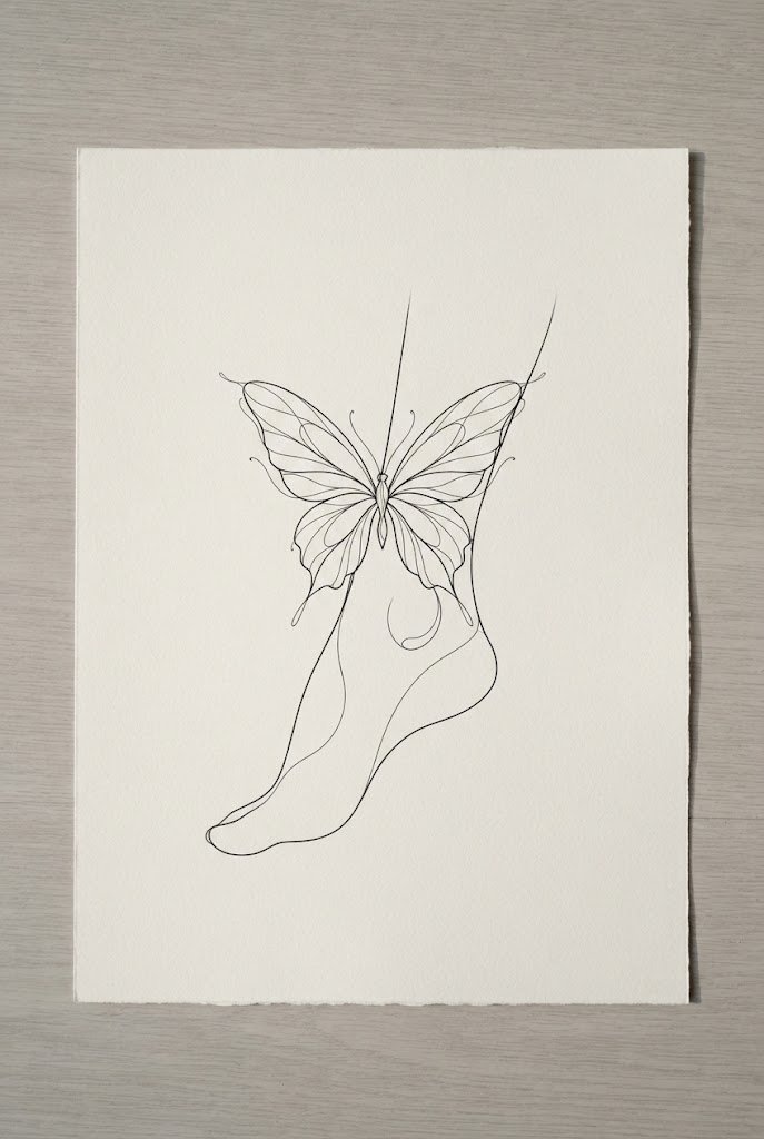 Elegant Ankle-Grazer Template — butterfly tattoo stencil simple style outfit