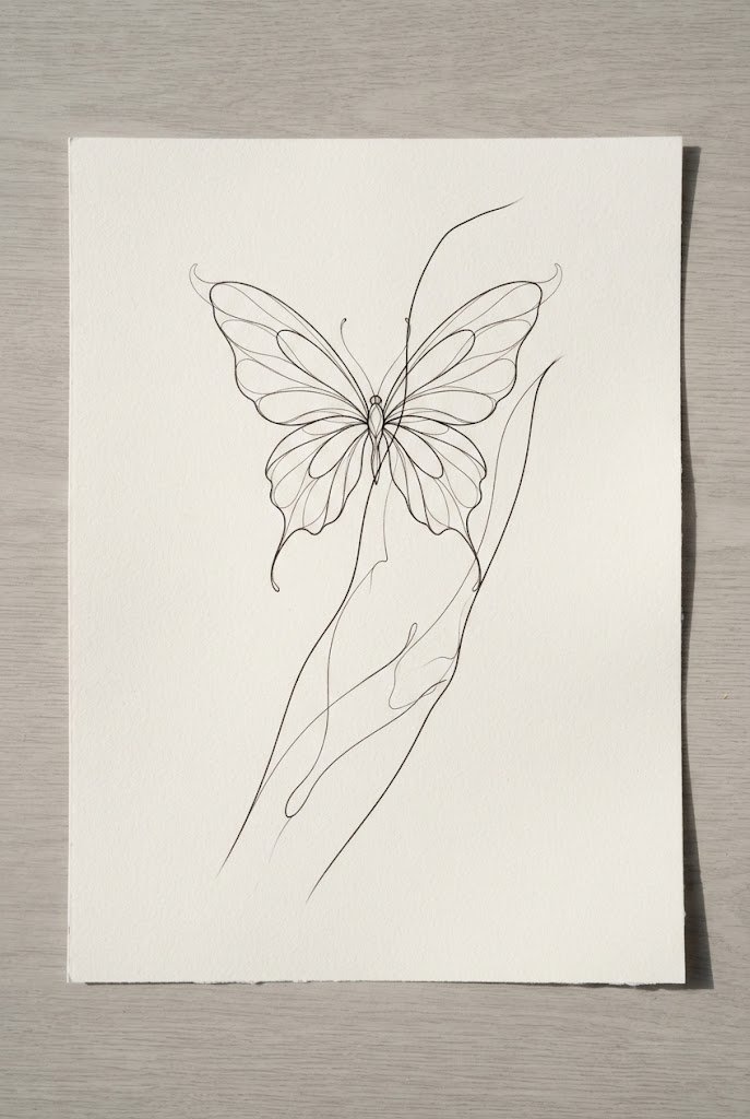 Sleek Inner-Arm Minimalist Line — butterfly tattoo stencil simple style outfit