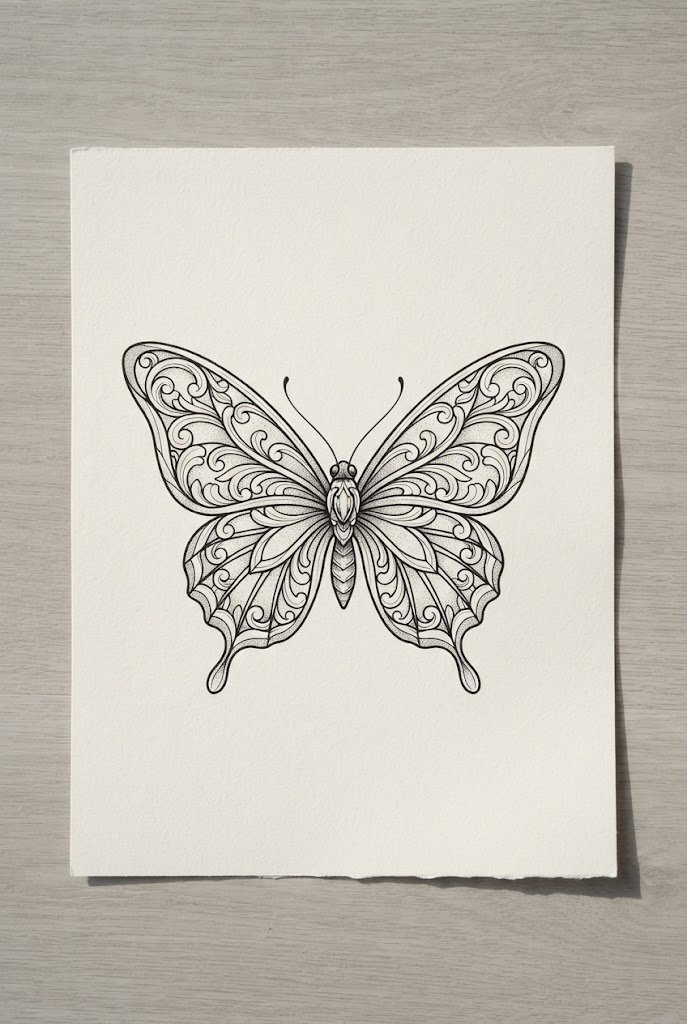 Classic Stencil Sheet Blueprint — butterfly tattoo stencil simple style outfit