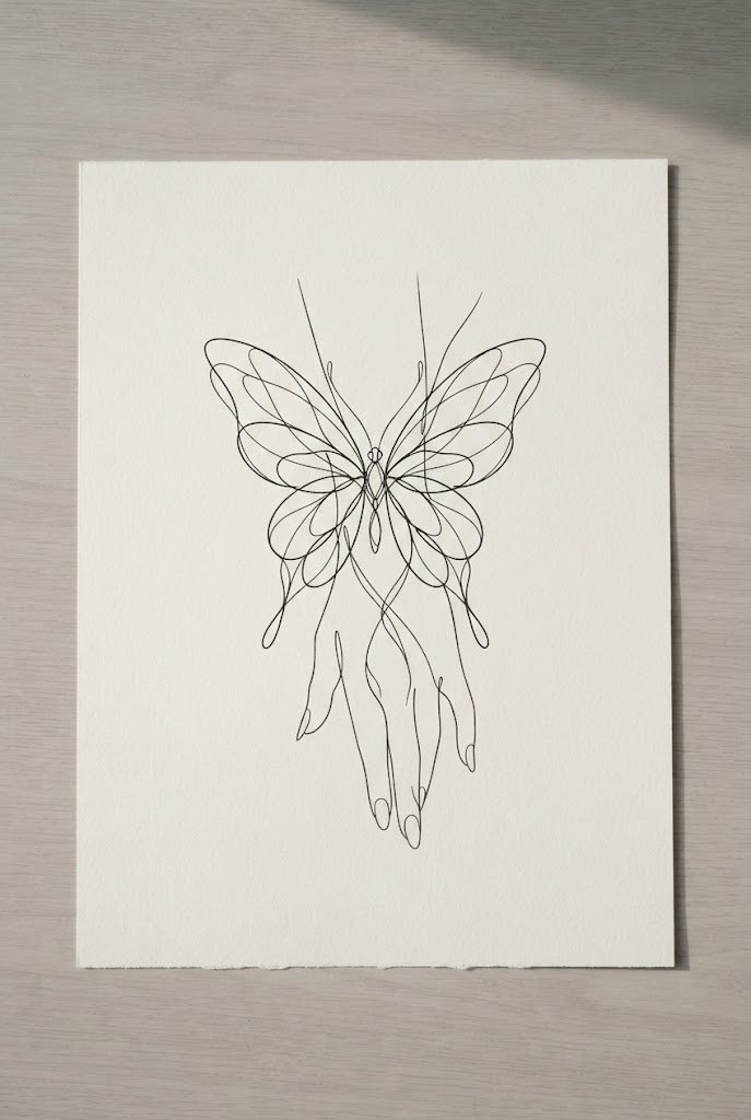 Minimalist Hand Contour Stencil — butterfly tattoo stencil simple style outfit
