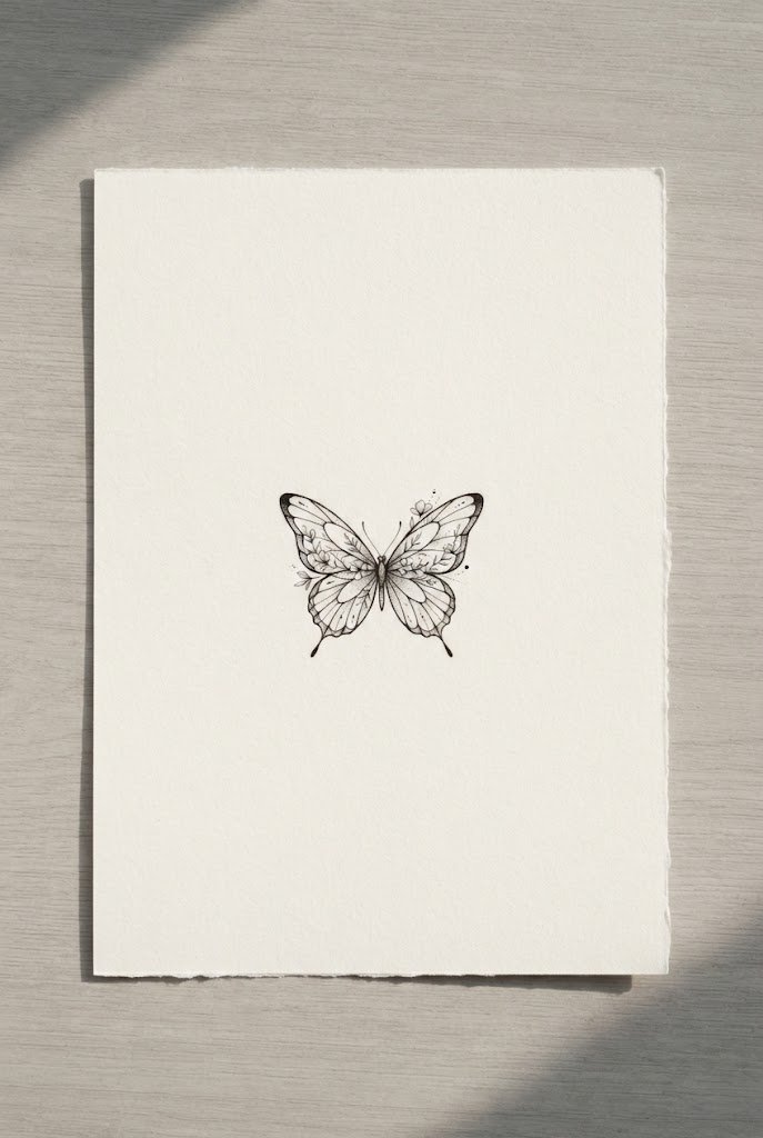 Delicate Micro-Butterfly Stencil — butterfly tattoo stencil simple style outfit