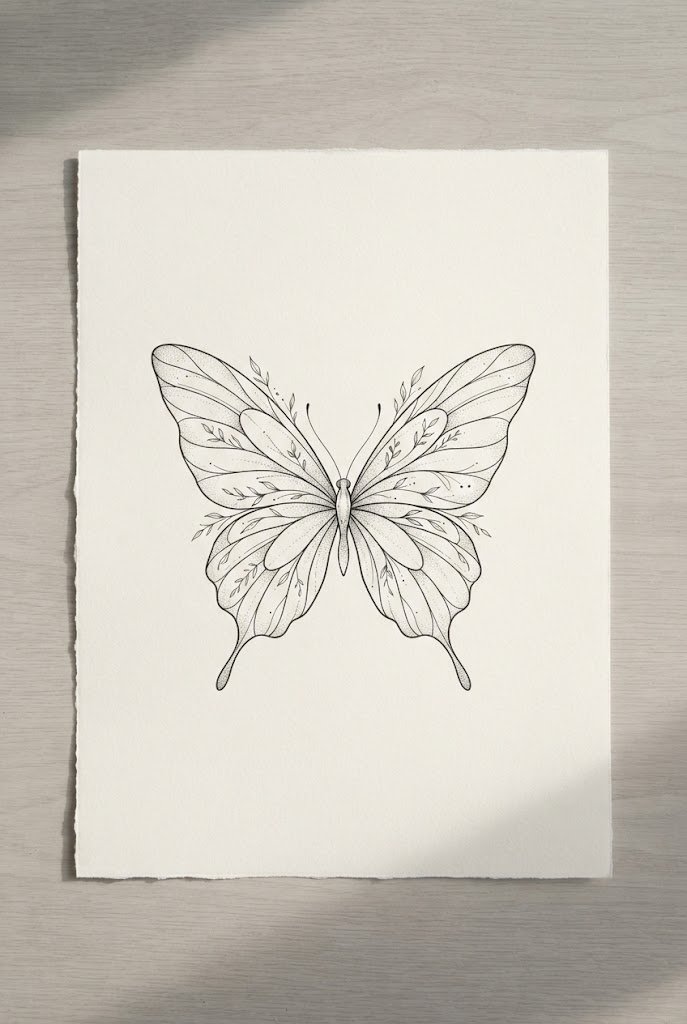 Airy Open-Wing Stencil Blueprint — butterfly tattoo stencil simple style outfit