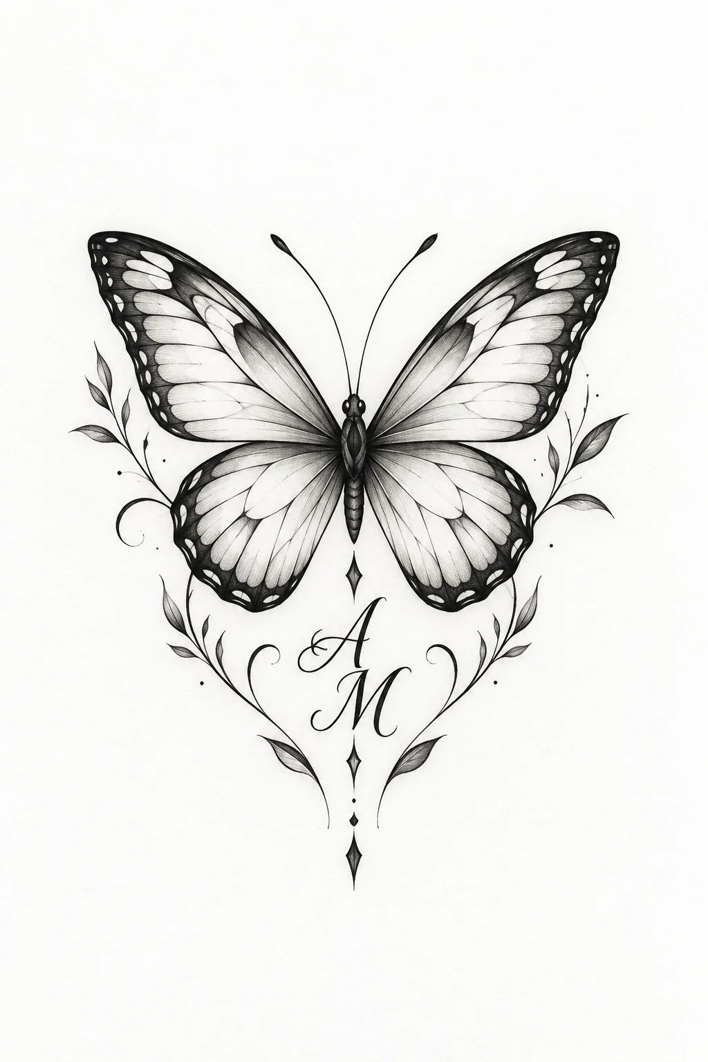 Simple Butterfly Tattoo Template With Initials — butterfly tattoo template style outfit