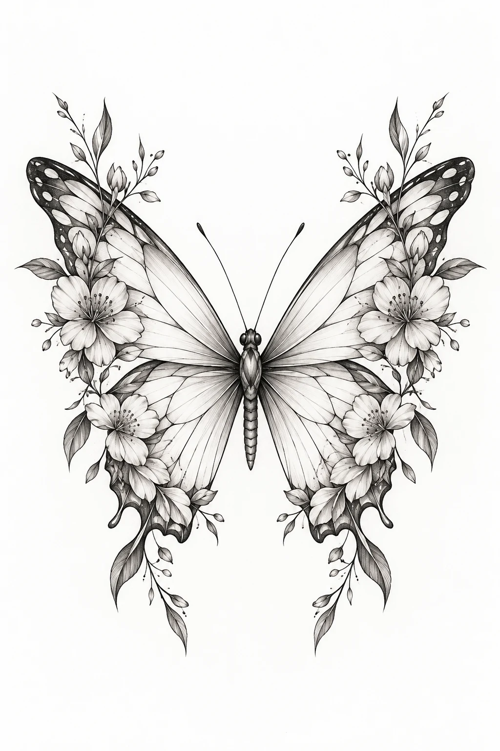 Fine-Line Floral Butterfly Template — butterfly tattoo template style outfit