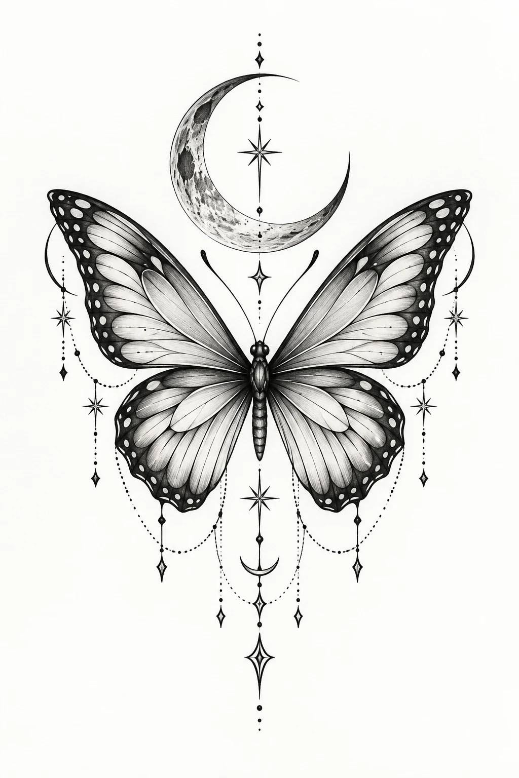 Butterfly With Crescent Moon Template — butterfly tattoo template style outfit