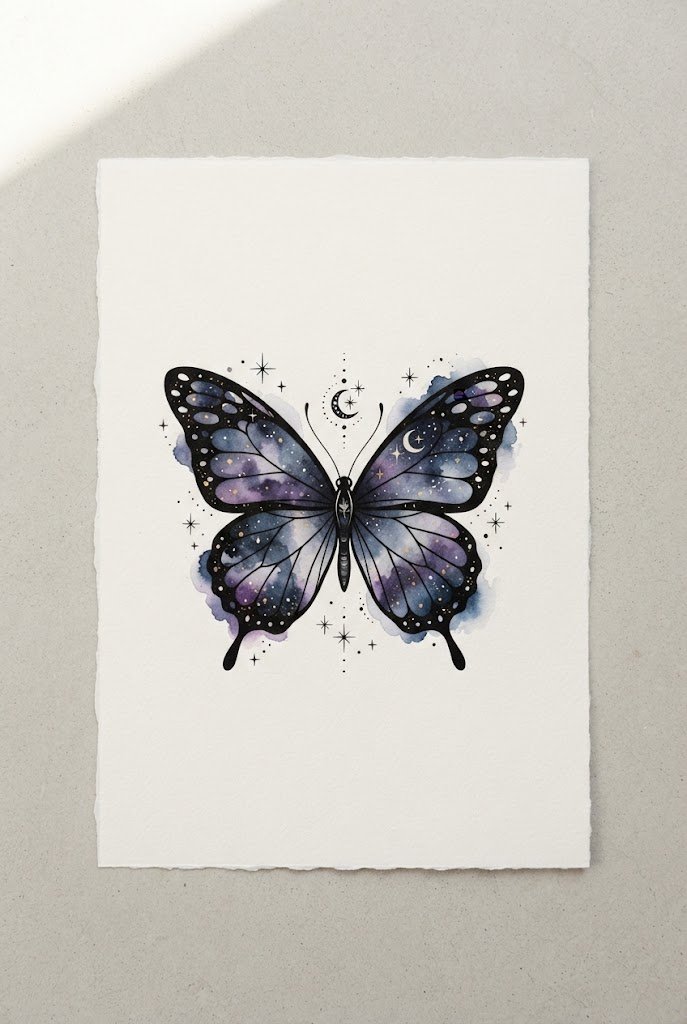 Whimsical Watercolor Night Sky — butterfly tattoo under breast style outfit