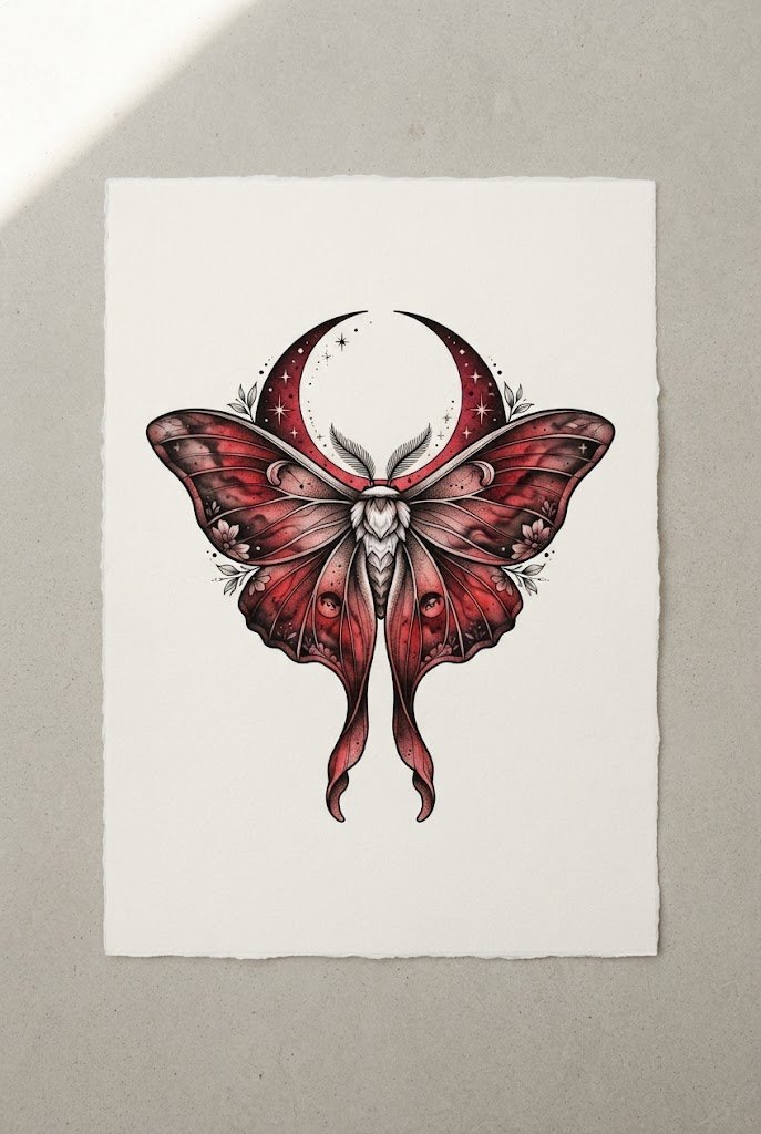 Smoldering Crimson Lunar Moth — butterfly tattoo under breast style outfit