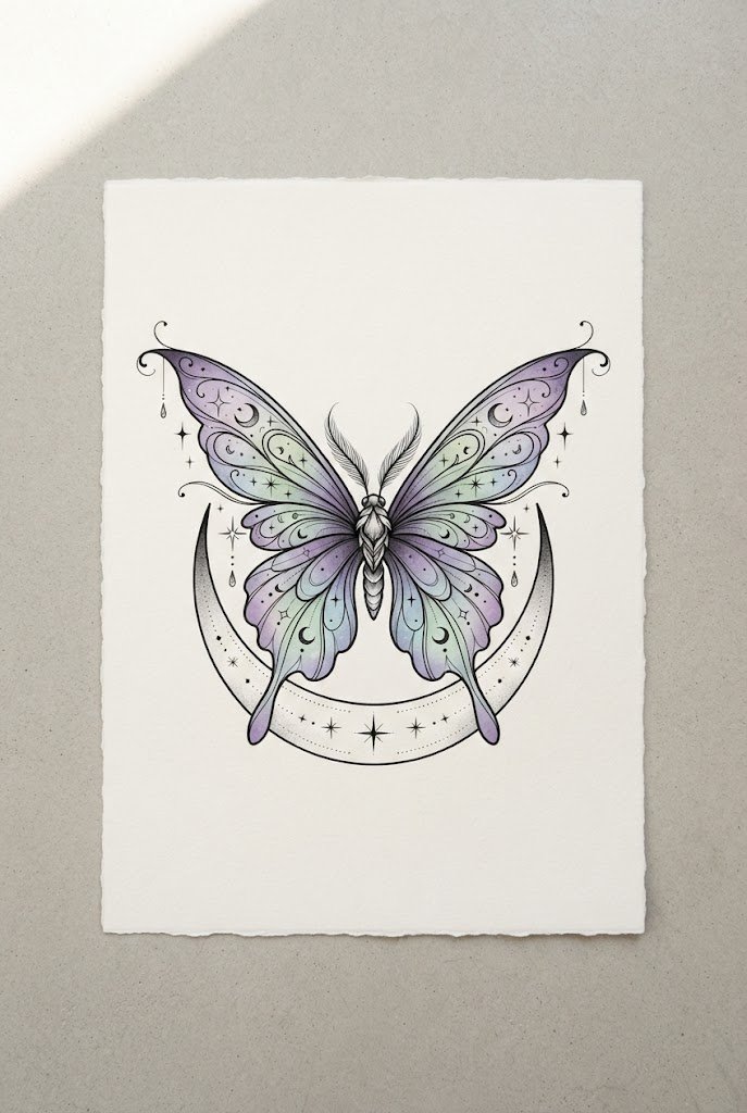 Whimsical Fairy-Wing Lunar Fusion — butterfly tattoo under breast style outfit