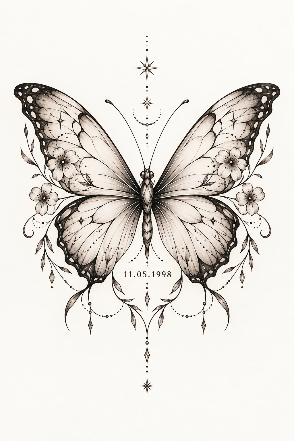 Butterfly With a Birth Date — butterfly tattoo with words style outfit