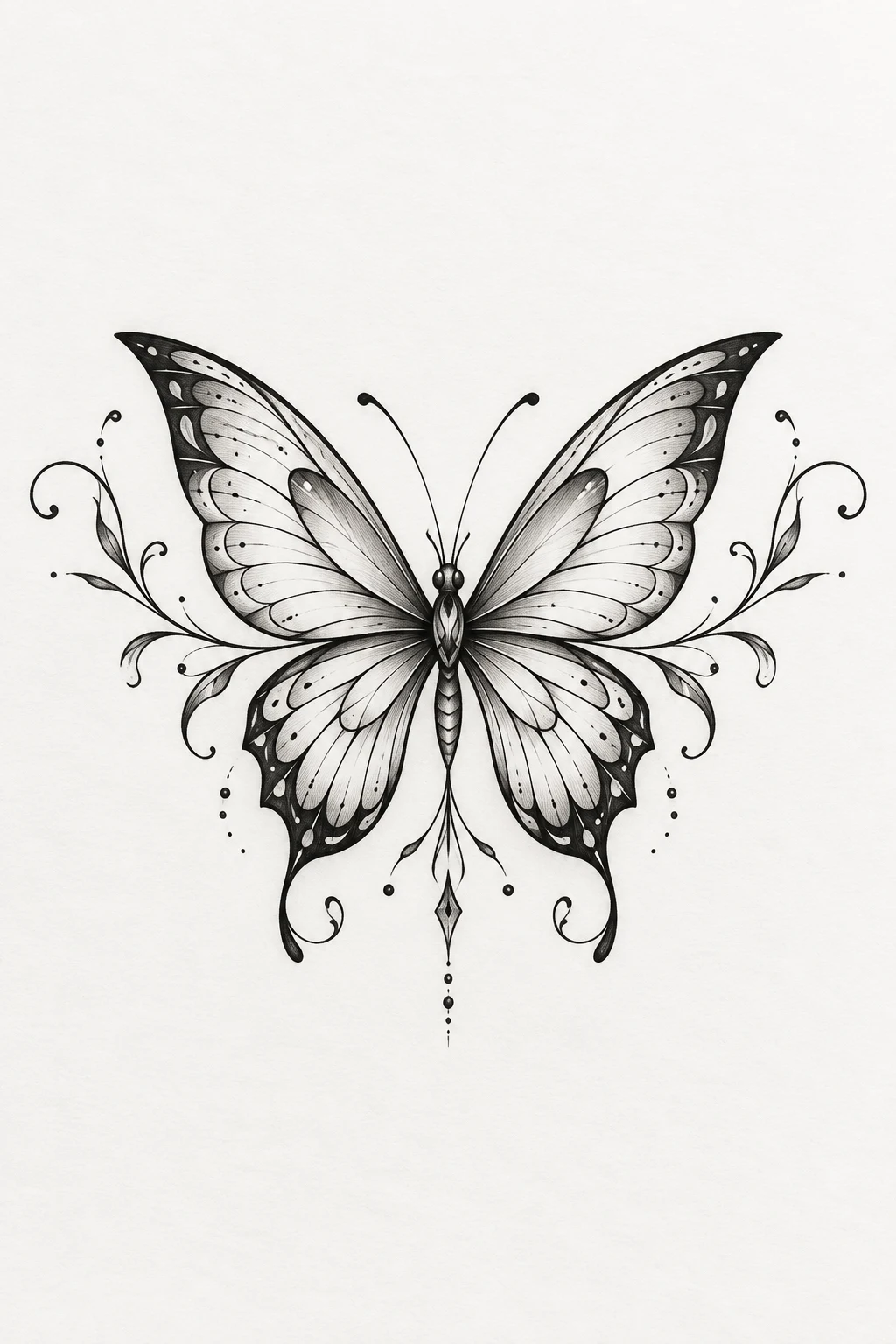 Classic Symmetrical Butterfly Tramp Tattoo — butterfly tramp tattoo style outfit