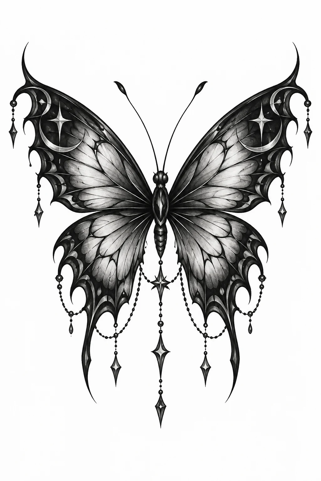 Black-and-Gray Gothic Butterfly — butterfly tramp tattoo style outfit