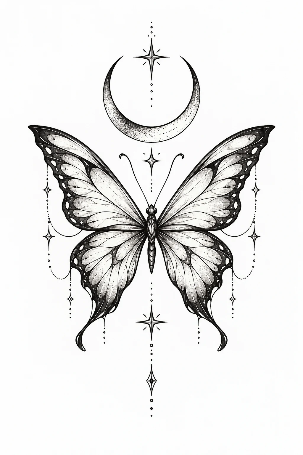 Butterfly With Crescent Moon — butterfly tramp tattoo style outfit