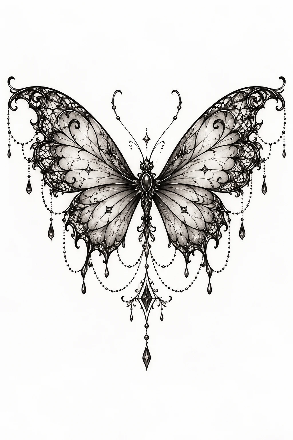 Gothic Butterfly With Lace Details — butterfly underboob tattoo style outfit